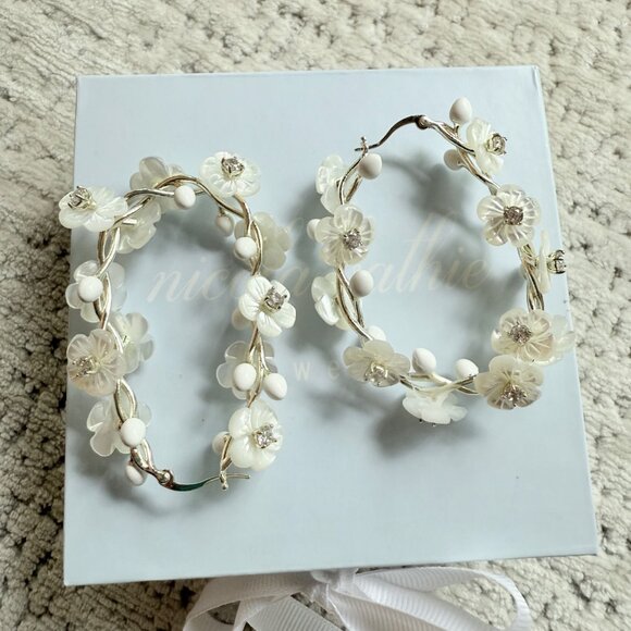 Nicola Bathie Gold Mother of Pearl Floral Loop Earrings- NWT - Picture 2 of 3